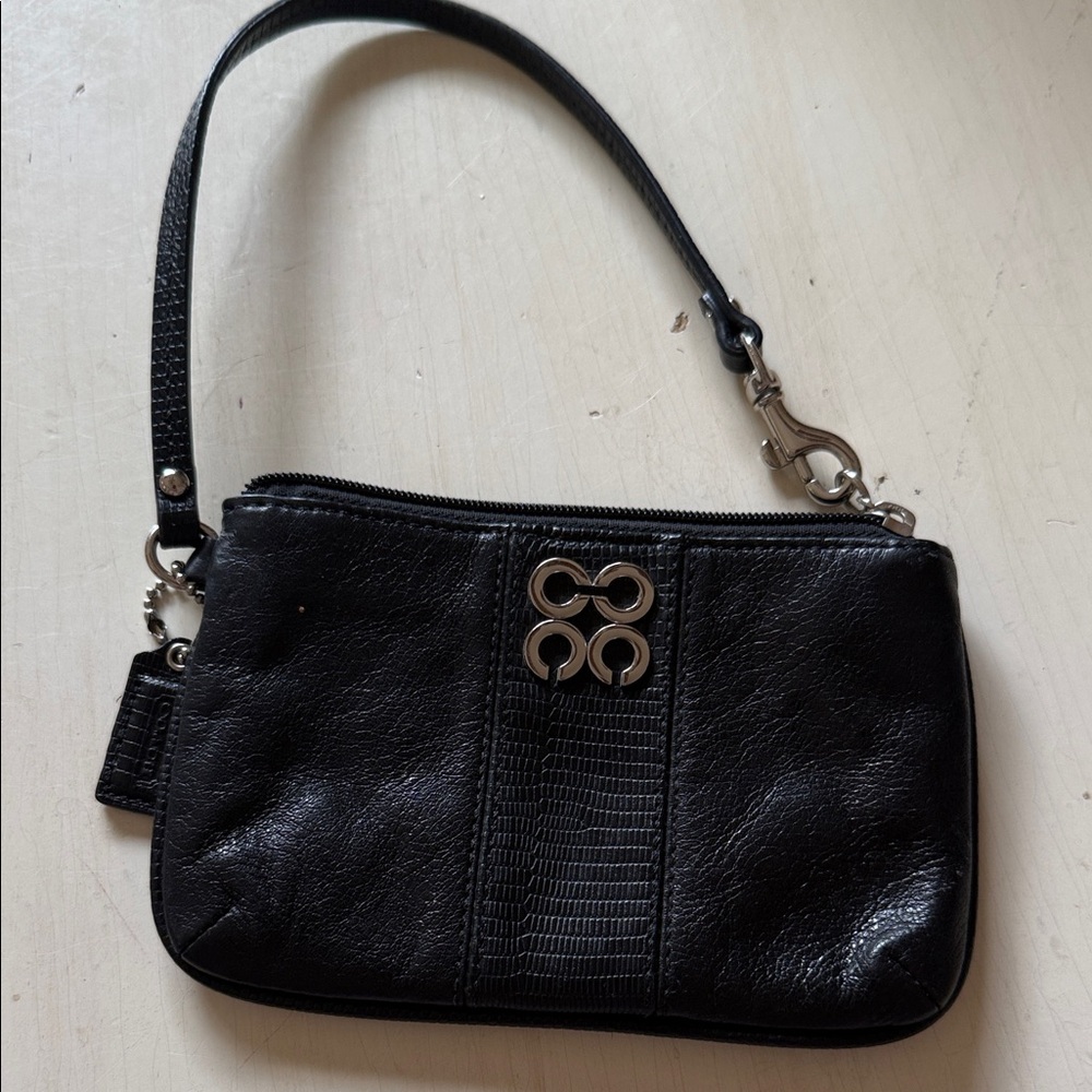 Coach Black Leather Wristlet with Silver Hardware & Hangtag